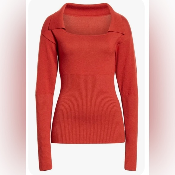JACQUEMUS Brick Red Rust Orange Ribbed Collared Fitted Sweater 100% Wool US M 6 - Picture 2 of 16
